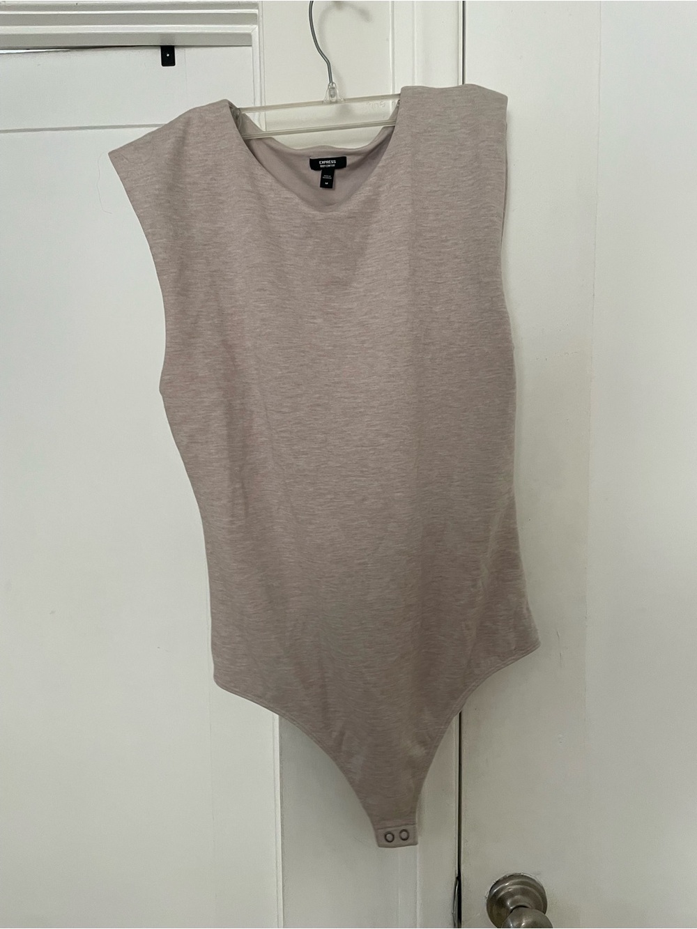 Express Taupe Padded-Shoulder Bodysuit